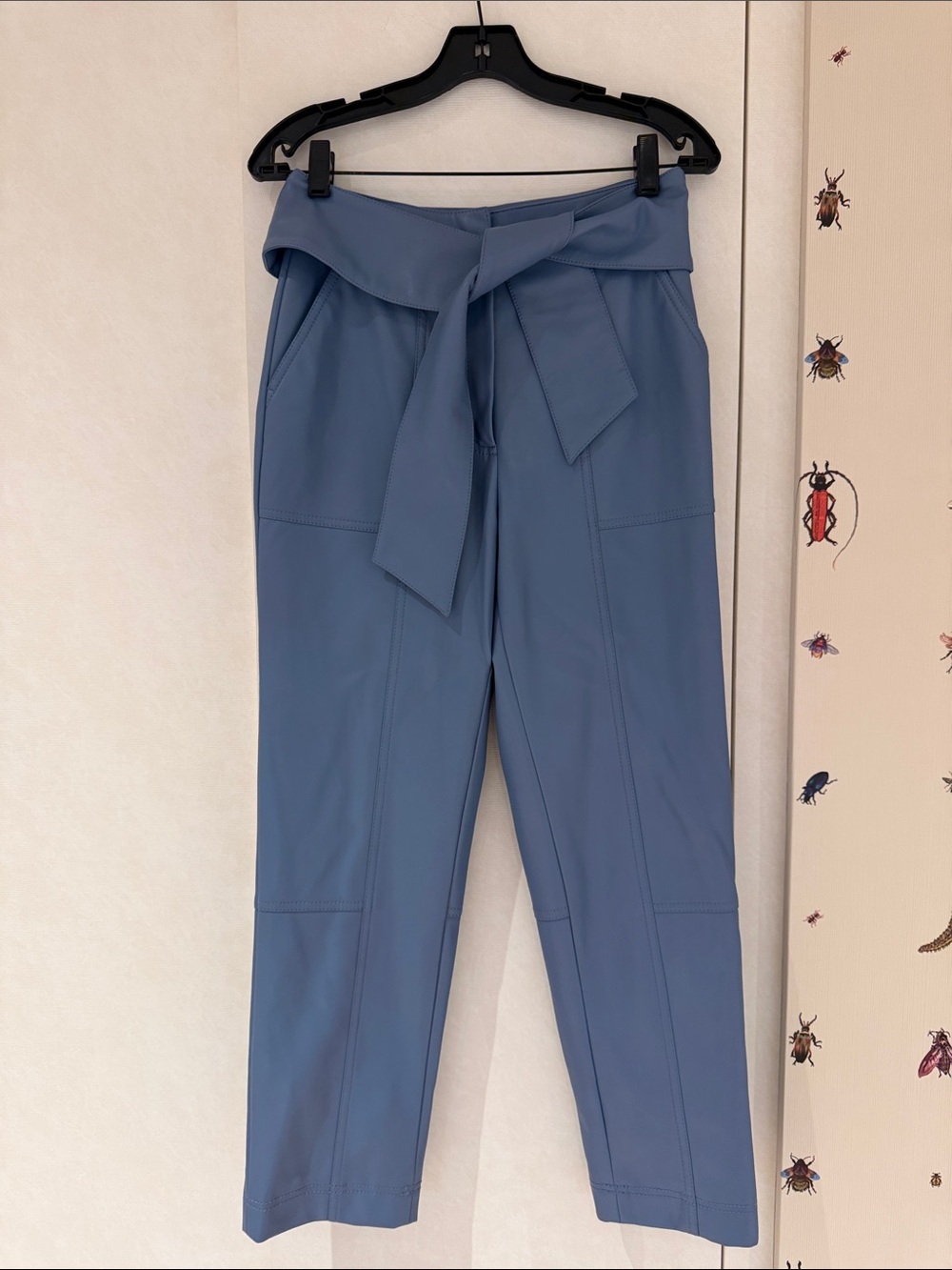 Jonathan Simkhai Dusty Blue High-Waist Tie-Belt Cropped Trousers